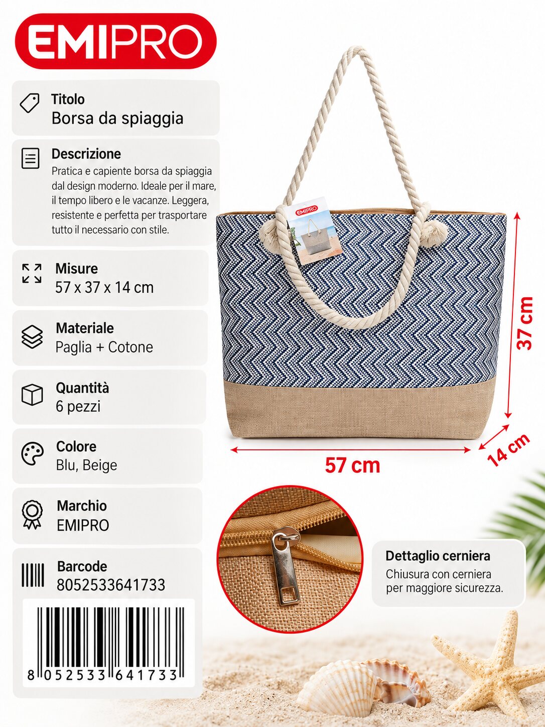Borsa Da Spiaggia 57*37*14cm