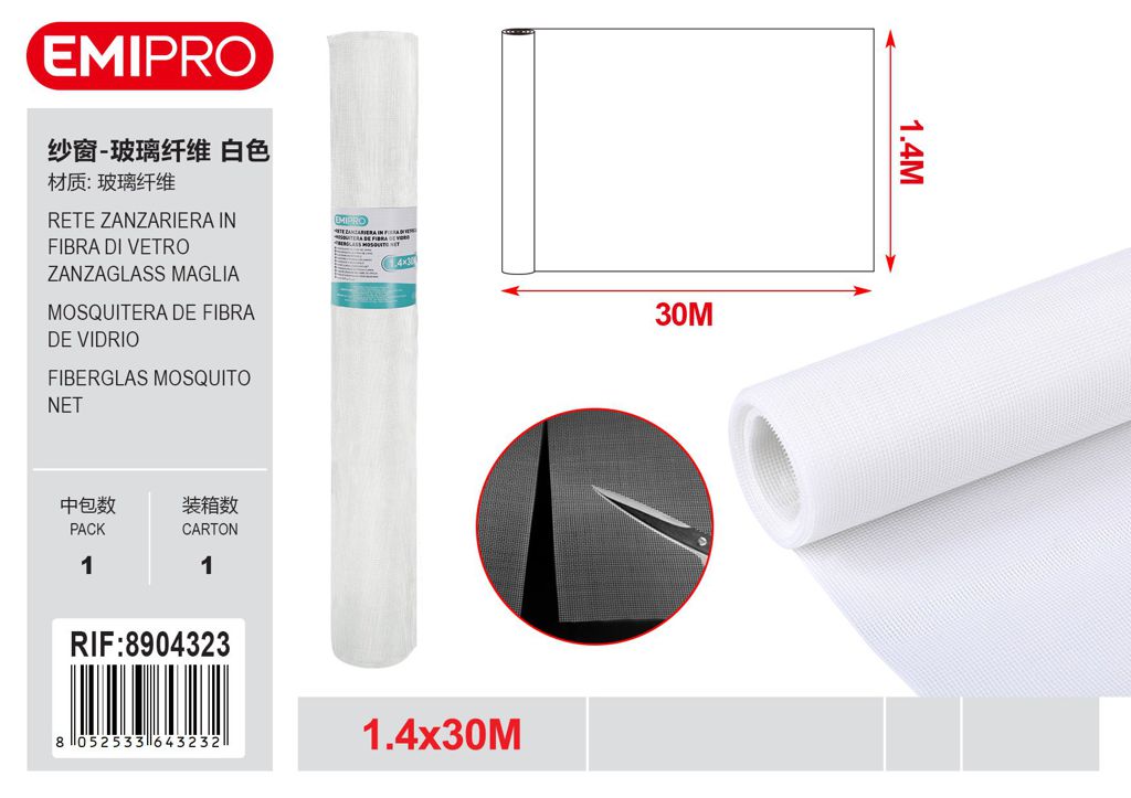 Rete Zanzariera In Fibra Di vetro Zanzaglass Maglia 1.8*1.6mm Grigia 1.4*30M