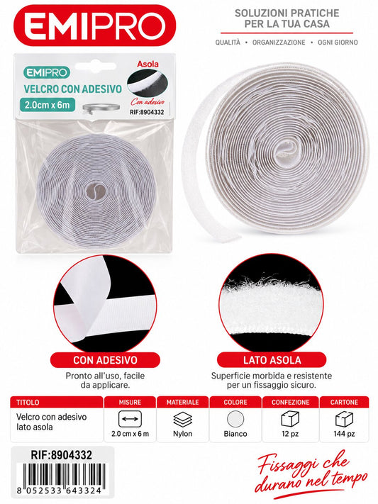 velcro Con Adesive Bianco 2.0cm*6M
