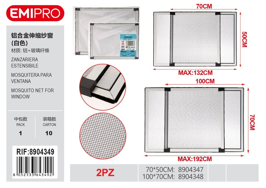 Zanzariera Estensibile 2Pz 50* 70-132 cm70* 100-192 cm