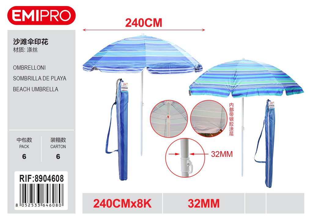 Ombrelloni 240cm*8K 32mm