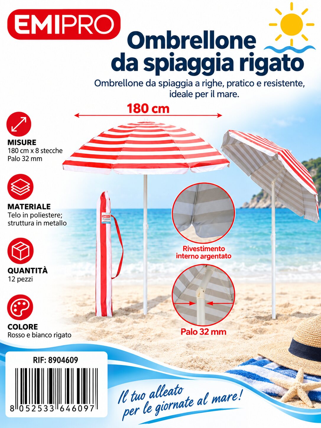 Ombrelloni 180cm*8K 32mm