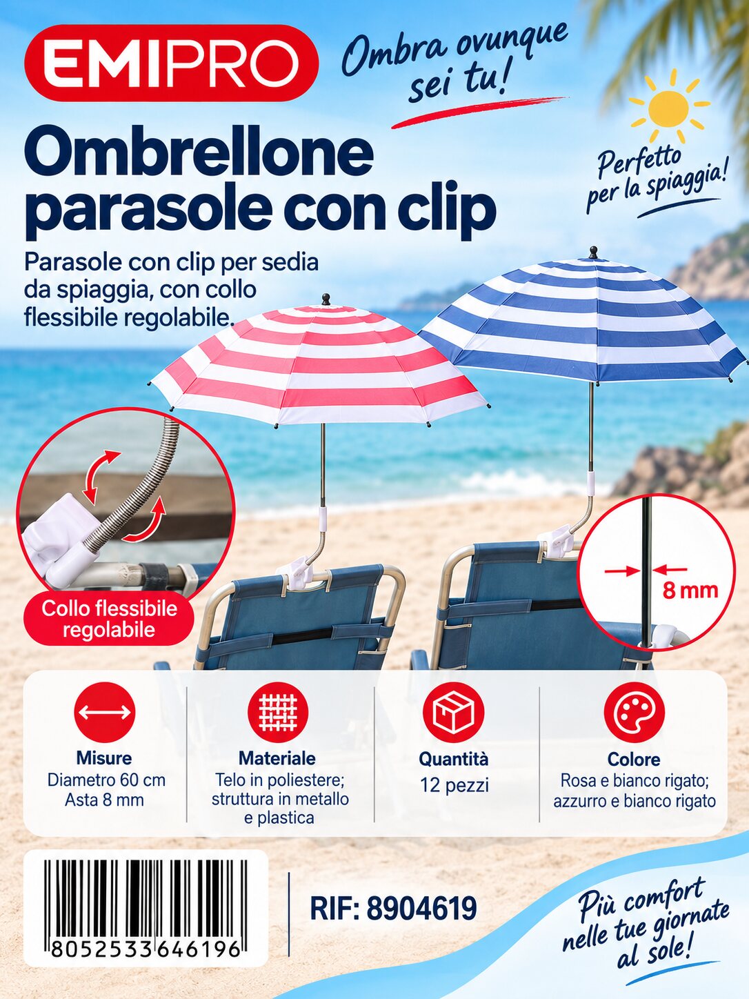 Ombrellone Parasole Con Clip 60cm