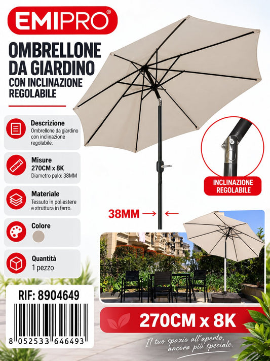 Ombrellone da Giardino con Inclinazione Regolabile 200*130cm*4k 28/32mm
