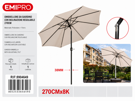 Ombrellone da Giardino con Inclinazione Regolabile 200*130cm*4k 28/32mm