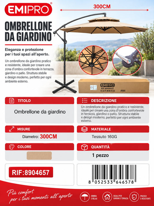 OMBRELLONE DA GIARDINO 300CM*8K 42/48MM