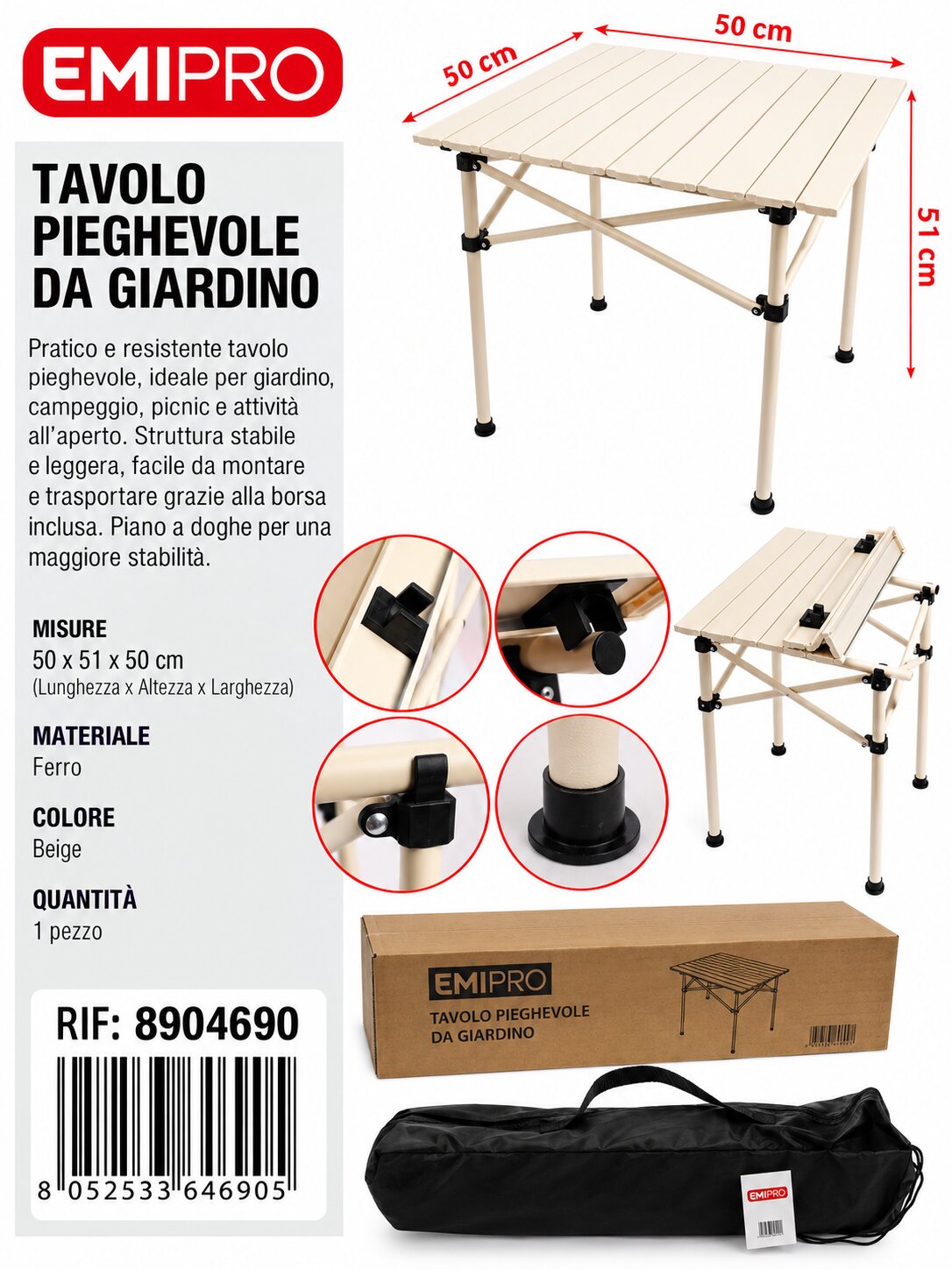 Tavolo Pieghevole 50*51*50cm