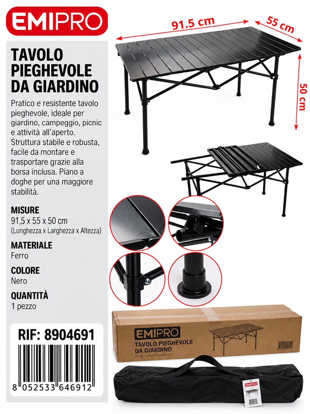 Tavolo Pieghevole 91.5*55*50cm