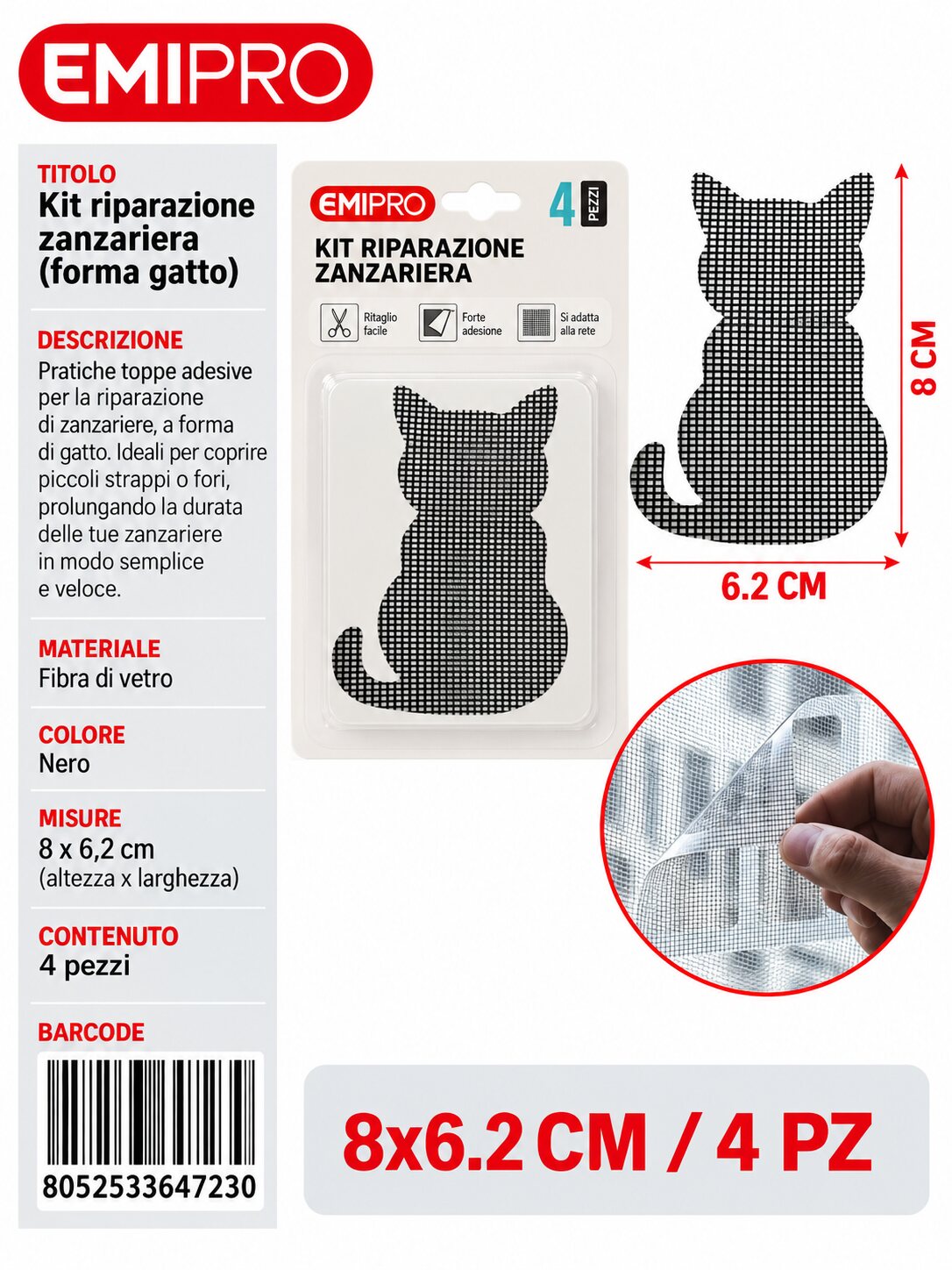 Riparazione Zanzariera 8*6.2cm 4Pz