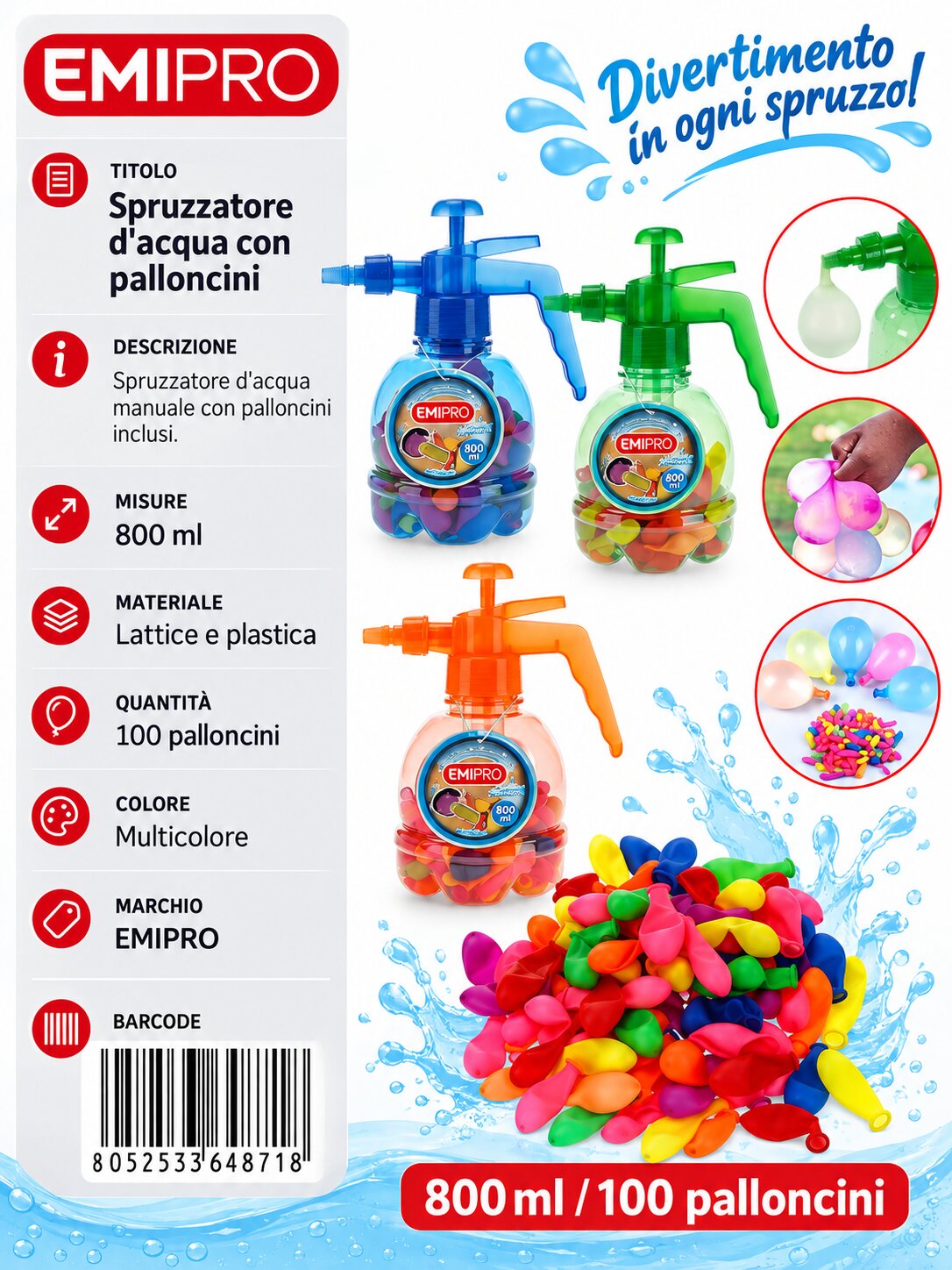 Sprinkler Conpalloncino 100Pcs 800ml