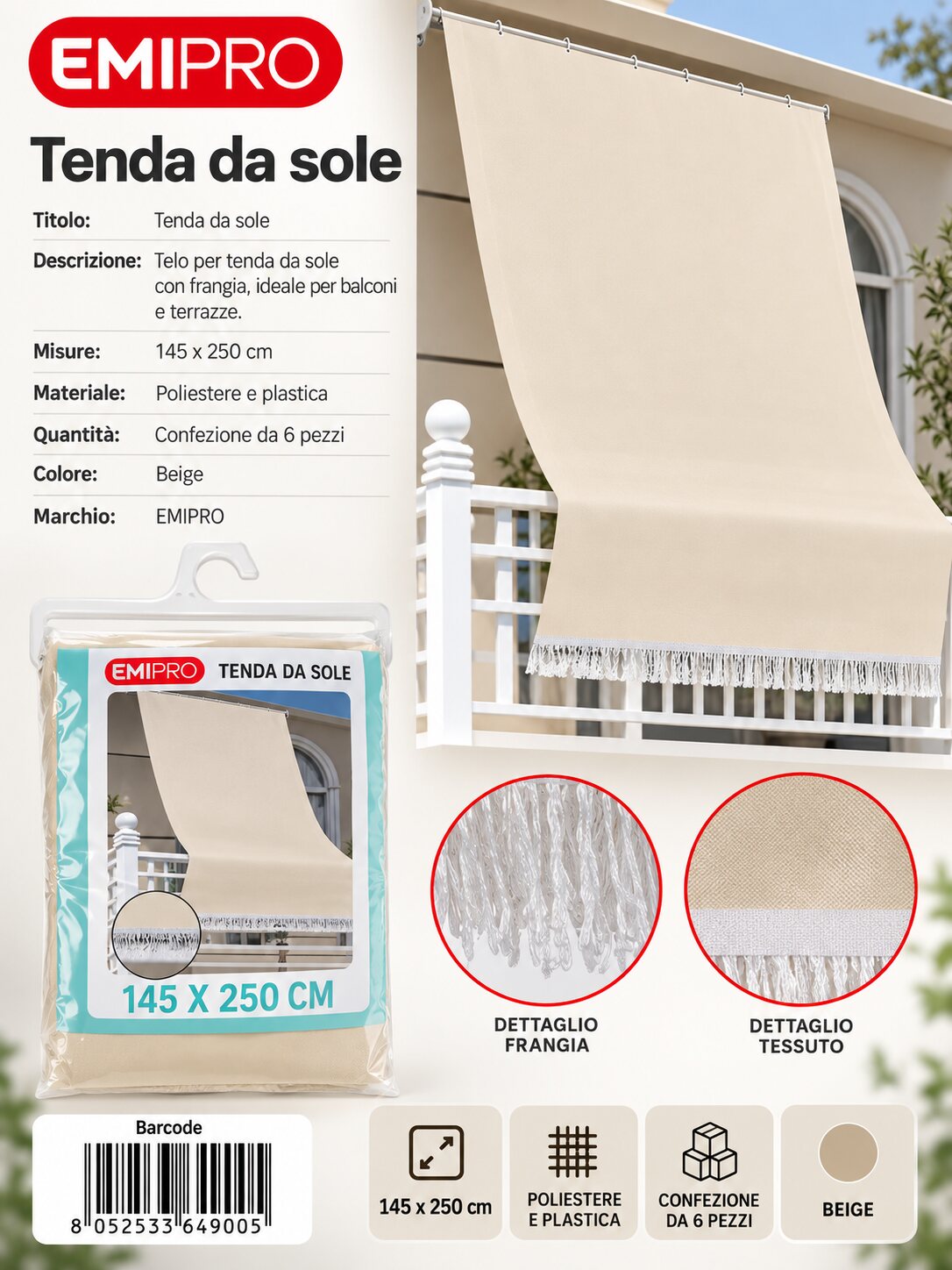 Tenda Sole 145*250cm