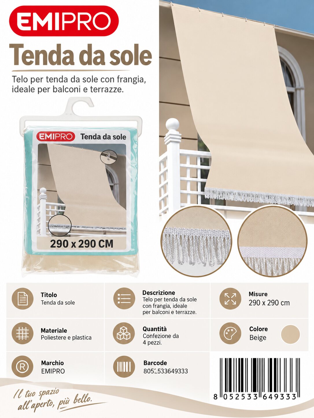 Tenda Sole 290*290cm
