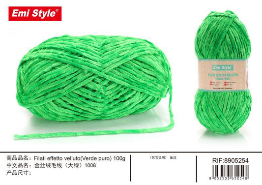 Filati Effetto velluto verde Puro 100G