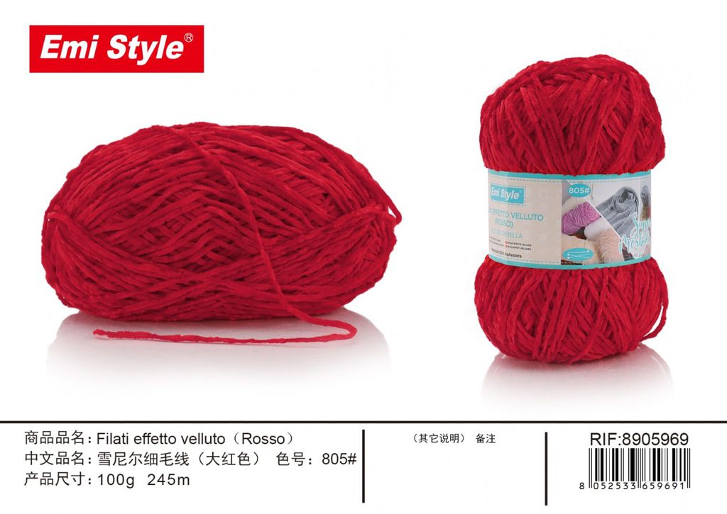 Filati Effetto velluto Rosso 100G