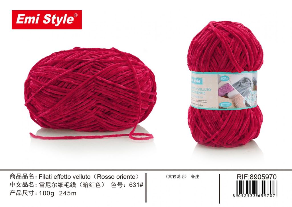 Filati Effetto velluto Rosso Oriente 100G