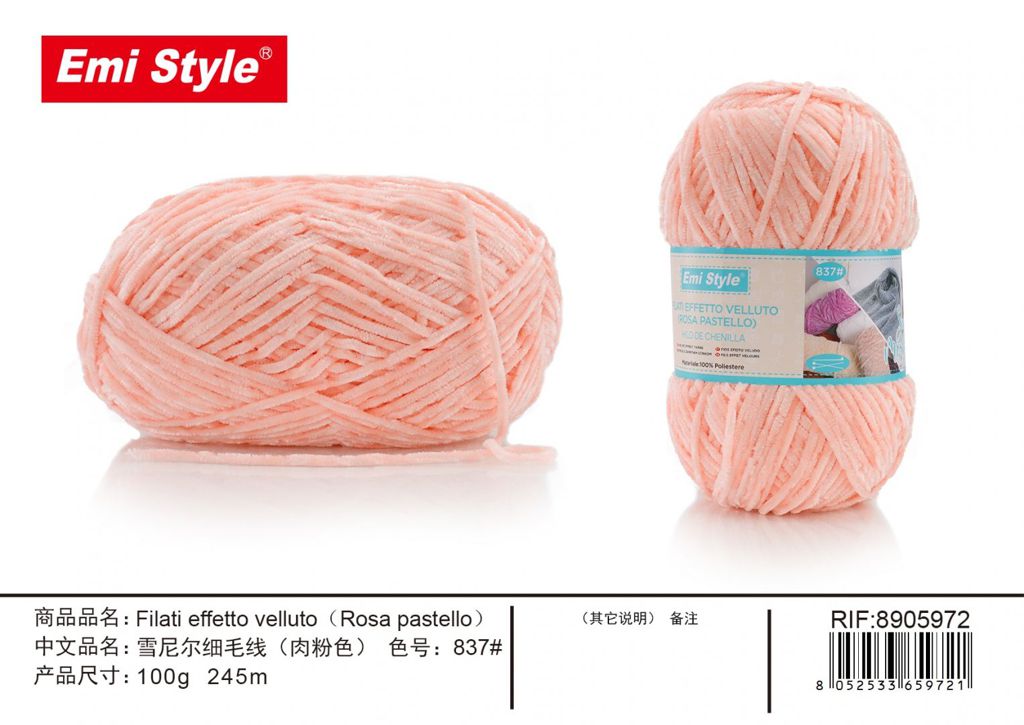 Filati Effetto velluto Rosa Pastello 100G