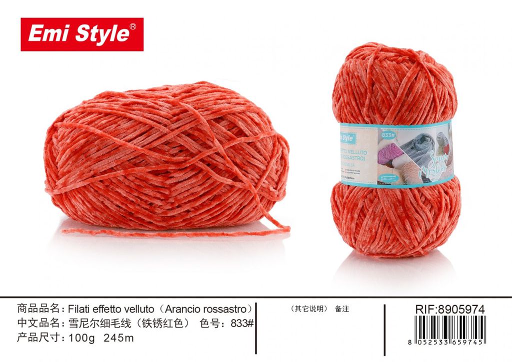 Filati Effetto velluto Arancio Rossastro 100G