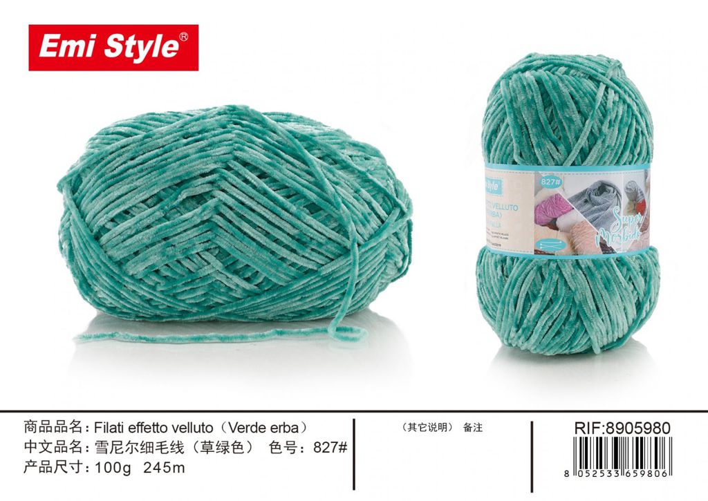 Filati Effetto velluto verde Erba 100G