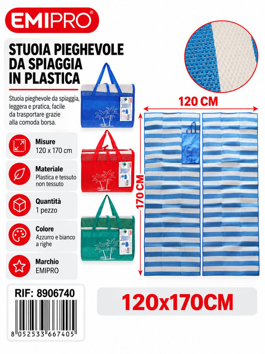 Stuoia Pieghevole Da Spiaggia In Plastica 120*170cm