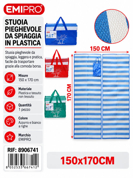 Stuoia Pieghevole Da Spiaggia In Plastica 150*170cm