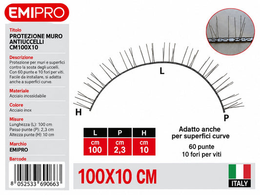 PROTEGGI MURETTO INOX RIGIFLEX CM100X10