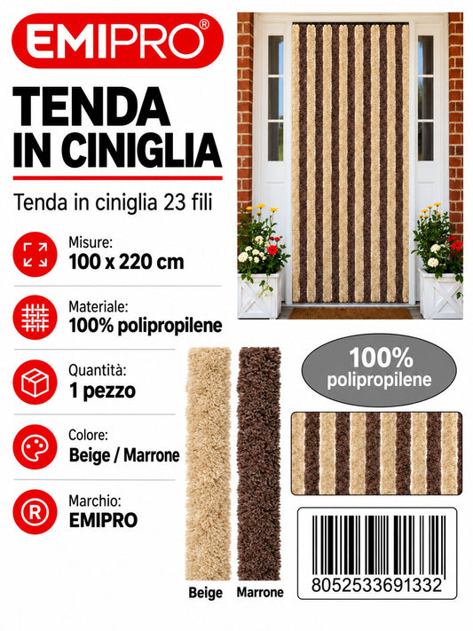Tenda In Ciniglia Beige - Marrone 100*220cm 23 Fili