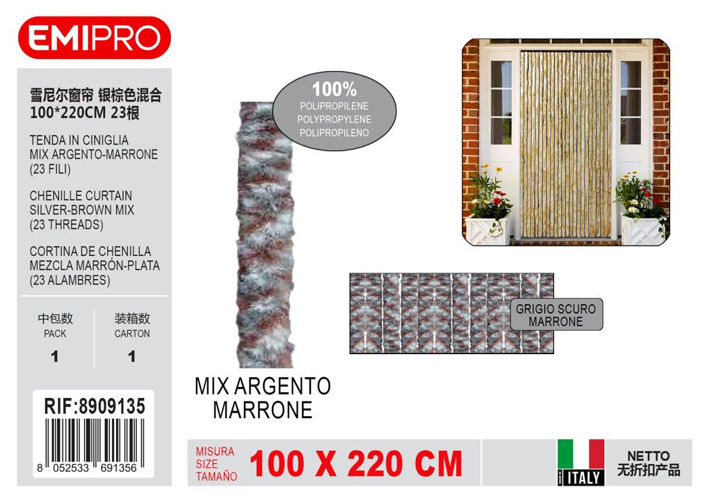 Tenda In Ciniglia Mix Argento - Marrone 100*220cm 23 Fili