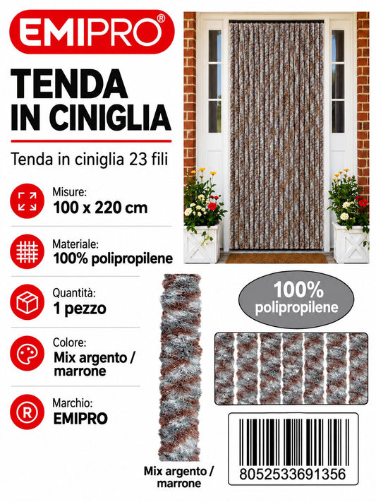 Tenda In Ciniglia Mix Argento - Marrone 100*220cm 23 Fili