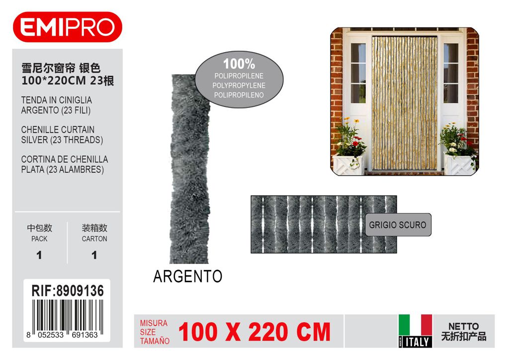 Tenda In Ciniglia Argento 100*220cm 23 Righe