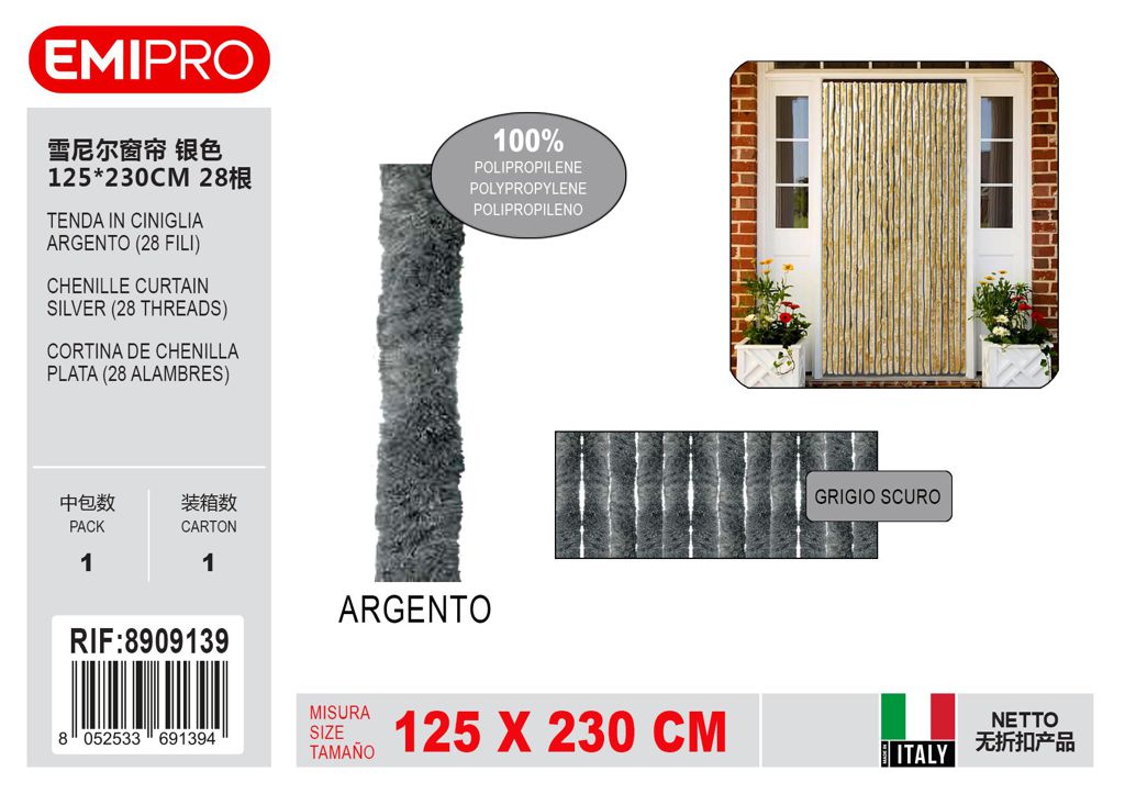 Tenda In Ciniglia Argento 125*230cm 28 Fili