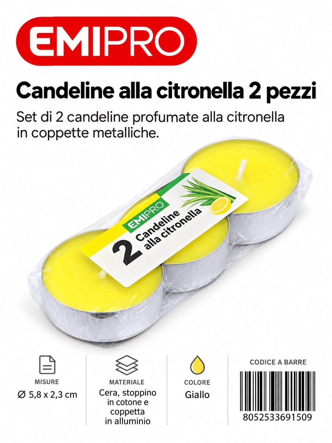 Maxi Tealight Da 3 Pz Citronella 5.8X2.3