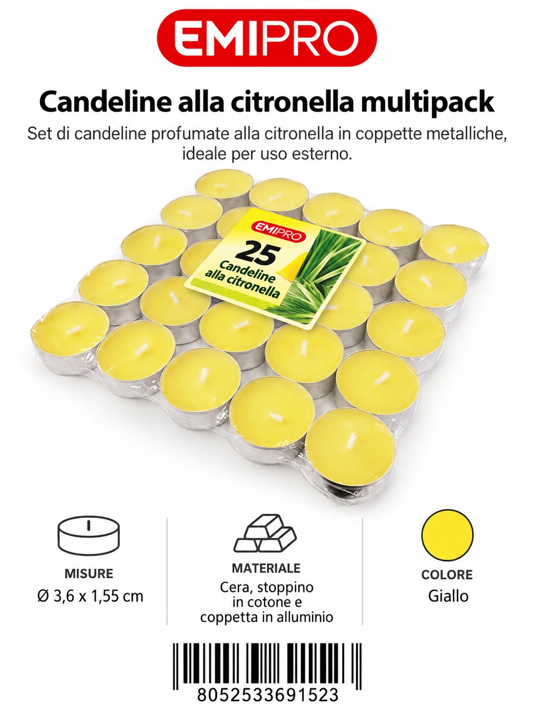 Tealight Da 25 Citronella 3.6X1.55