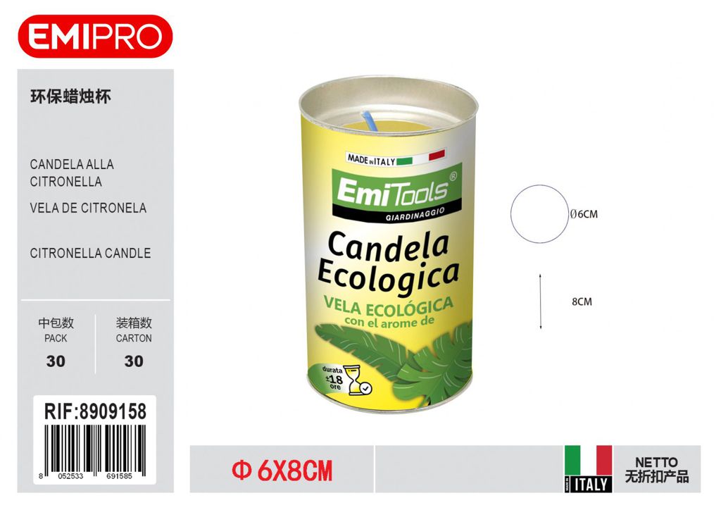 Candela Ecologica Citronella 6X8