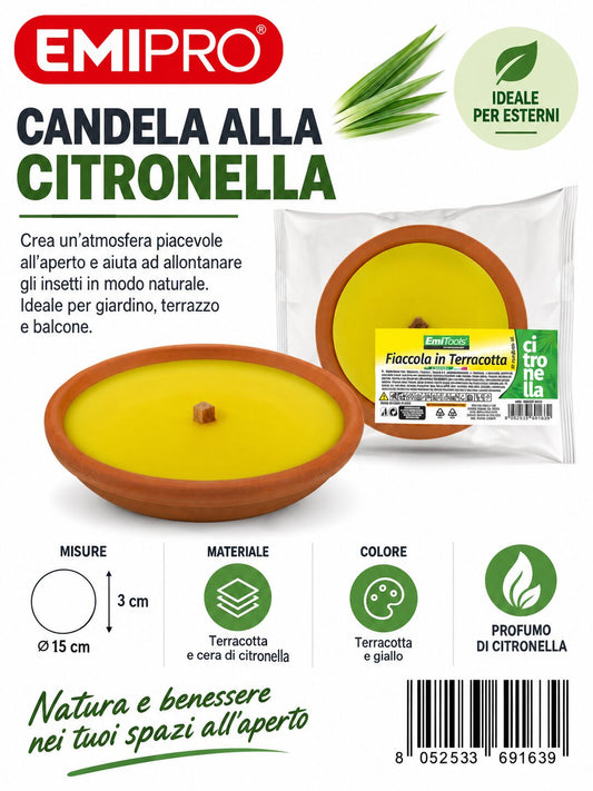 Fiaccola In Terracotta Medium Citronella 15X3