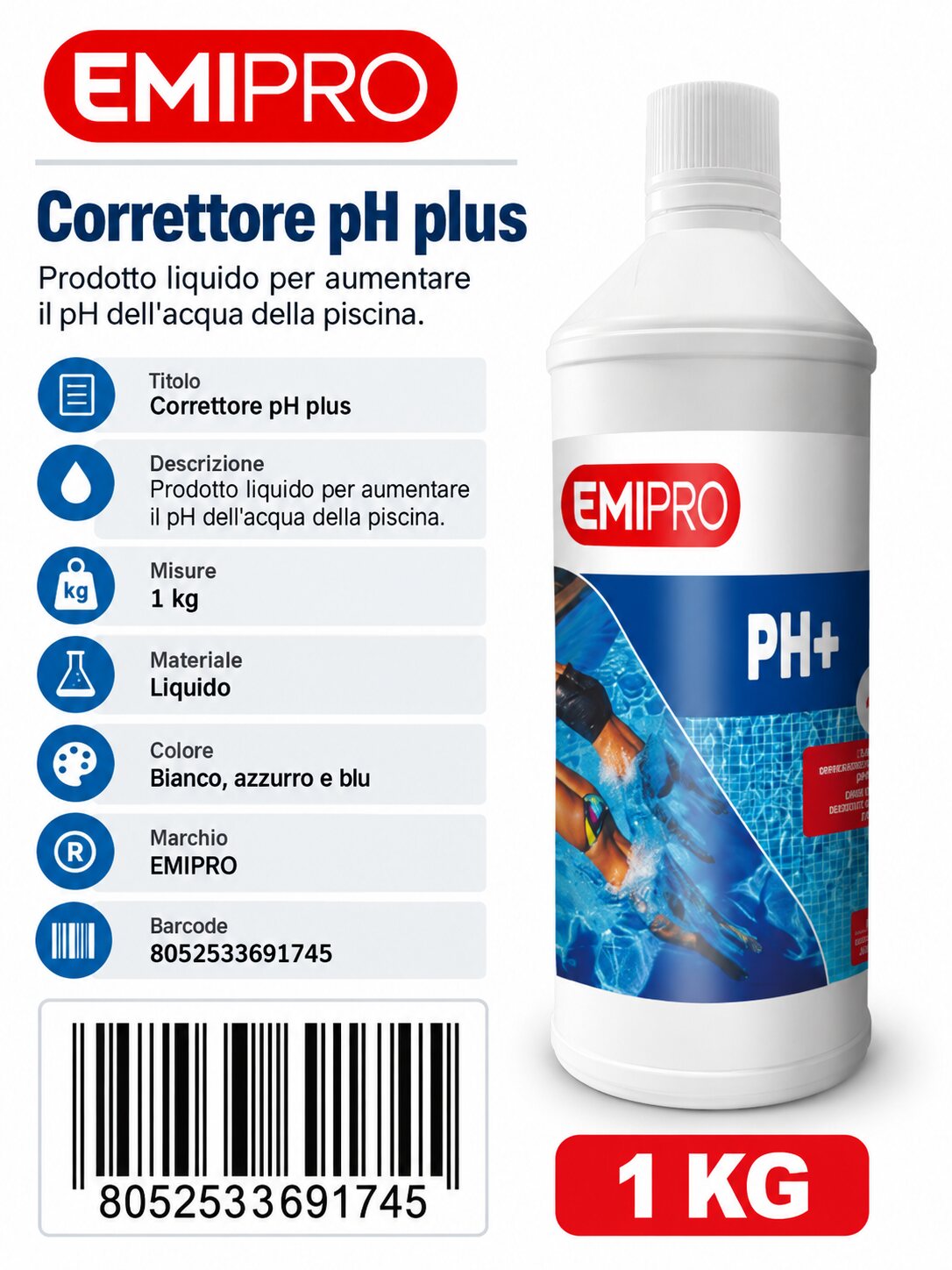 Ph Piu - Correttore Ph Plus 1 kg Liquido