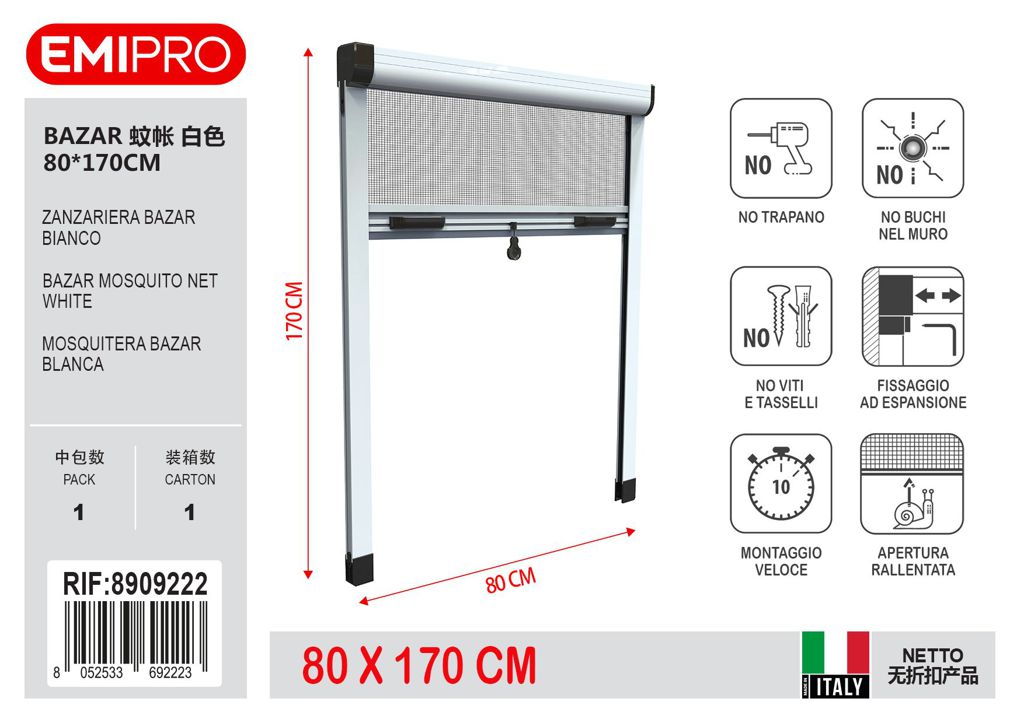 Zanzariera Bazar Bianco 80*170cm
