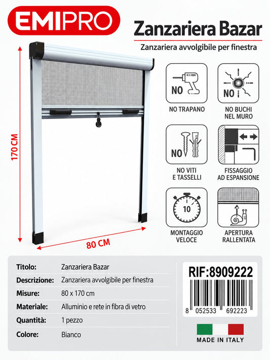 Zanzariera Bazar Bianco 80*170cm