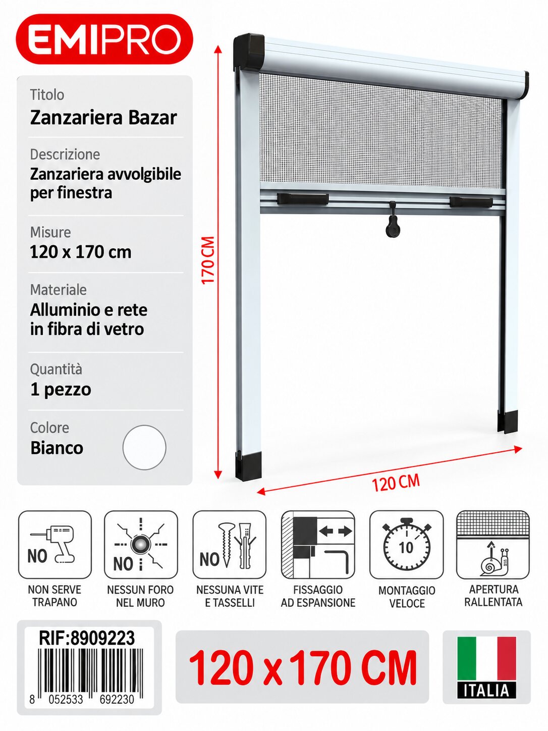 Zanzariera Bazar Bianco 120*170cm