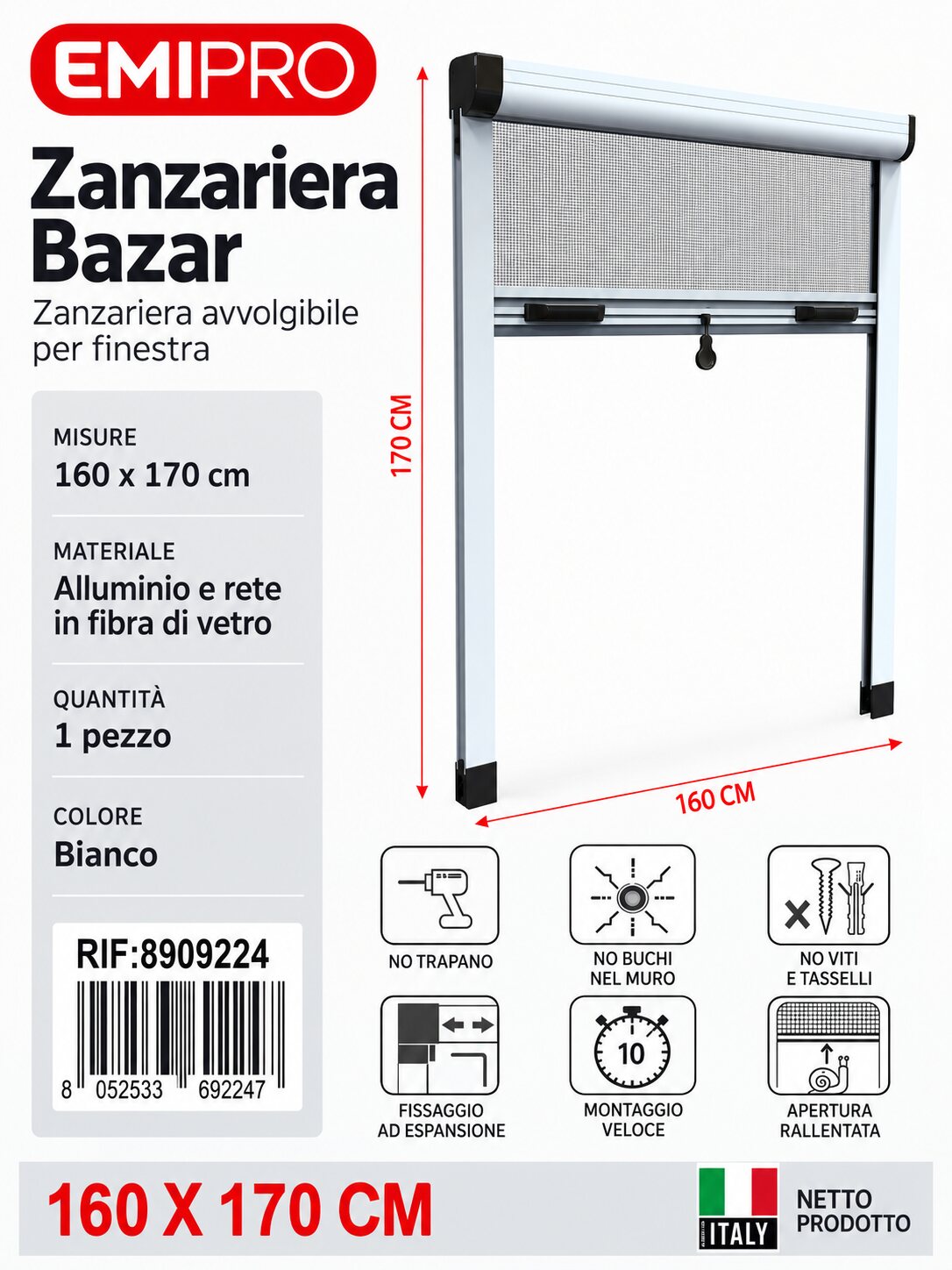 Zanzariera Bazar Bianco 160*170cm