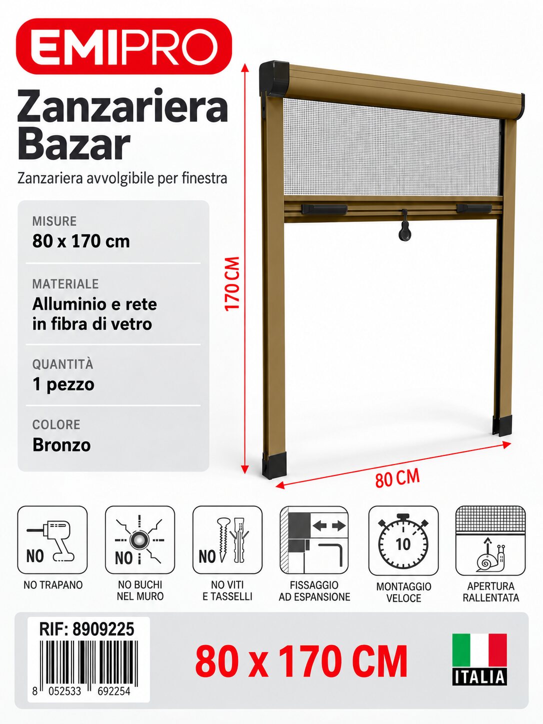 Zanzariera Bazar Bronzo 80*170cm