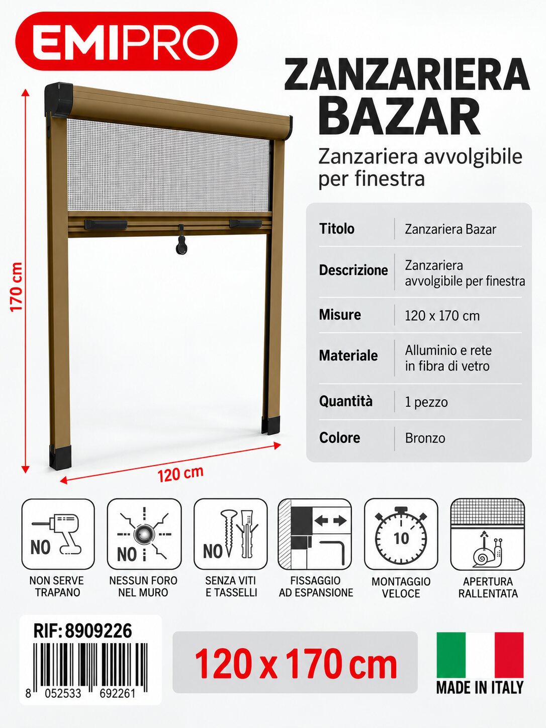 Zanzariera Bazar Bronzo 120*170cm