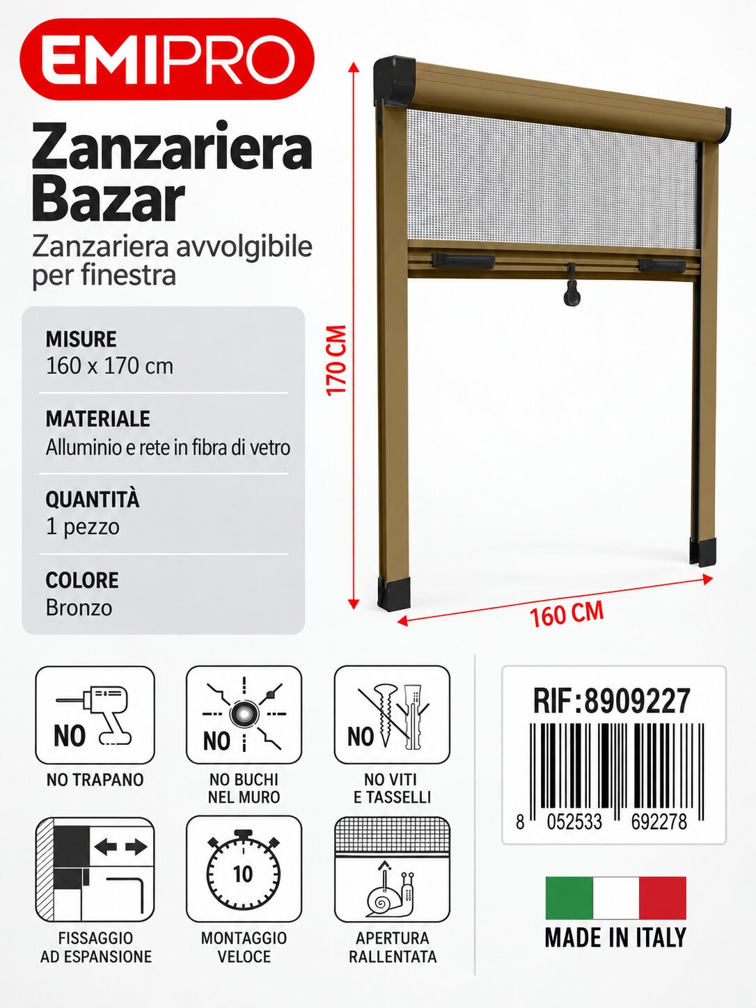 Zanzariera Bazar Bronzo 160*170cm