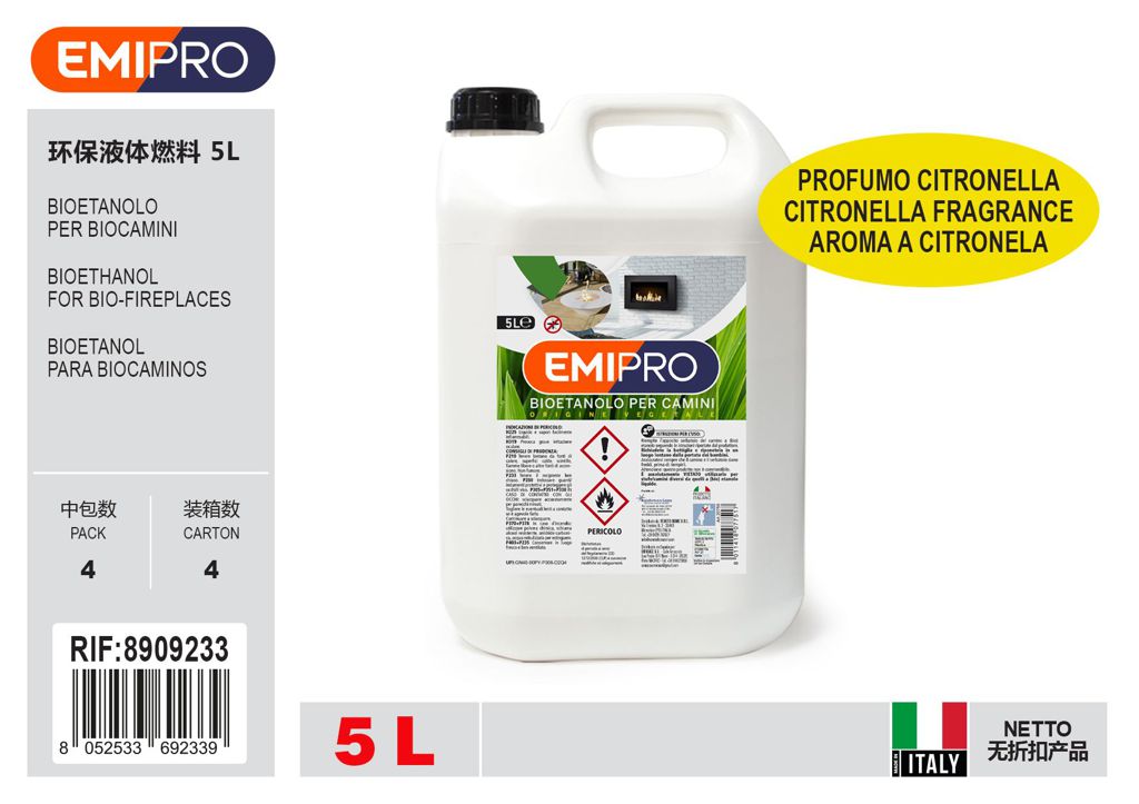 BIOETANOLO PER BIOCAMINI PROFUMO CITRONELLA 5L