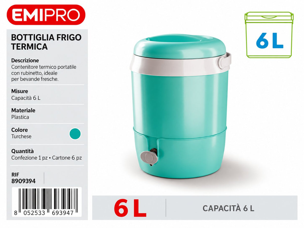 Bottiglia Frigo Termica 6L Turchese