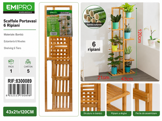 Scaffale Portavasi 6 Ripiani 43*21*120cm