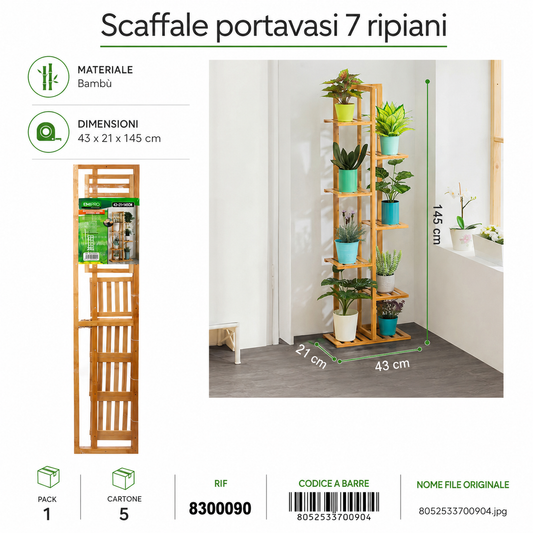 Scaffale Portavasi 7 Ripiani 43*21*145cm