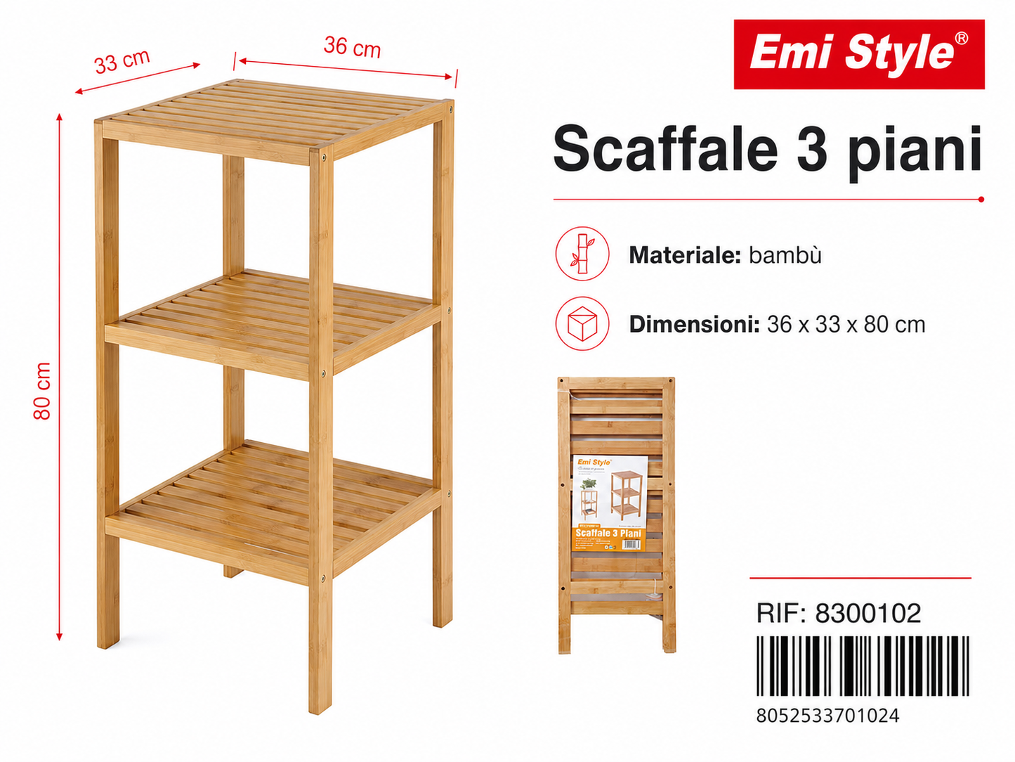Scaffale 3 Piani 36*33*80cm