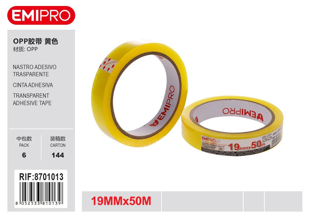 Nastro Adesivo Giallo 19mm*50M