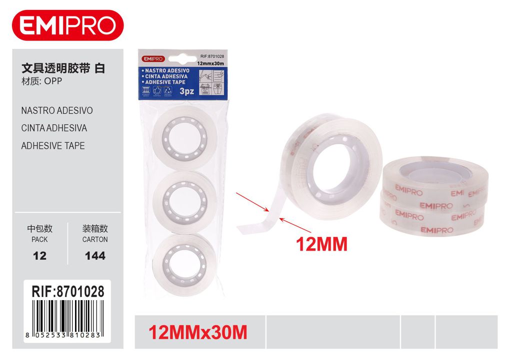 Nastro Adesivo 3Pz 12mm*30M