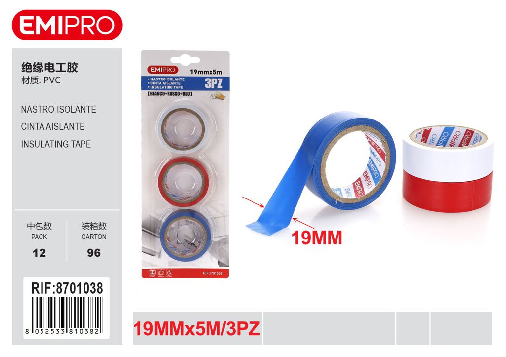 Nastro Isolante 3Pz 19mm*5M